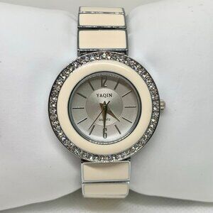 Yaqin women watch quartz analog two tone 32mm rhinestones size 7” running